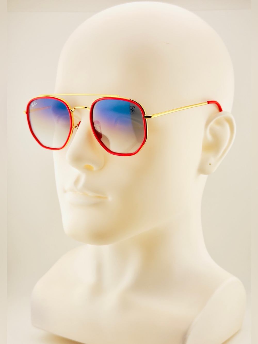 Ray-Ban Scuderia Ferrari Sunglasses RB3748M Gold Frame Light Blue Gradient Lens